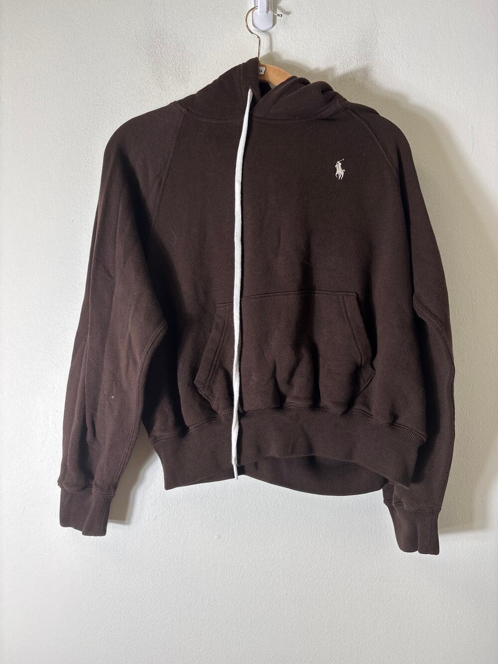 Polo Dark Brown Long Sleeve Cropped Hooded Sweatshirt Sz M